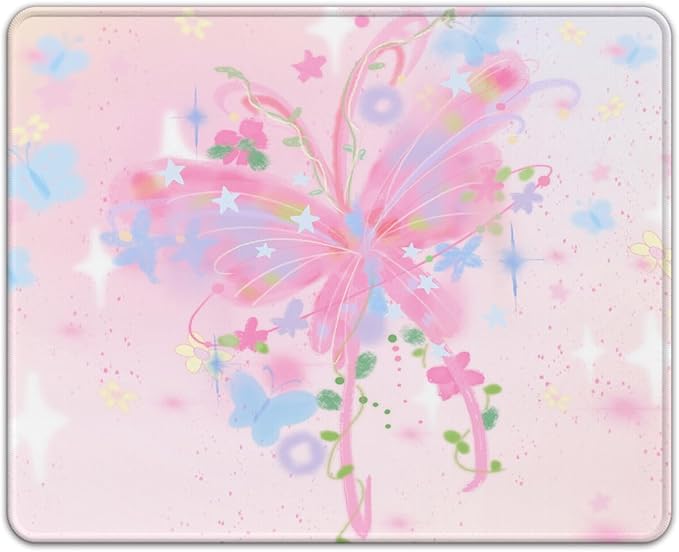 Premium Stitched Mouse Pad 10.2 x 8.3 in | Smooth, Washable Desk Mat with Non-Slip Base | Personalized Cute MousePads for Gaming,Work,Laptop, Computer, Office, Home (Pink Butterfly dream)