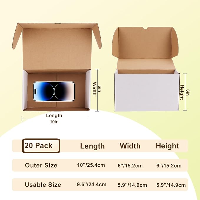WIFTREY 10x6x6 White Shipping Boxes Set of 20, Corrugated Cardboard Box 10 x 6 x 6 for Mailing Packing Gifts, Shipping Small Business