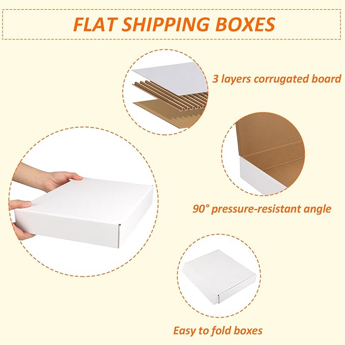 HORLIMER 12x9x2 Shipping Boxes Set of 30, White Corrugated Cardboard Mailer Box for Packing Small Business