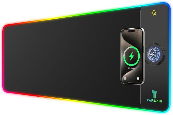 TARKARI Magnetic Wireless Charging RGB Mouse Pad, Large Gaming Desk Mat, 31.5"x11.8" Waterproof Mousepad, Ultra-Smooth Surface, Non-Slip Rubber Base, Desk Pad for Keyboard Laptop