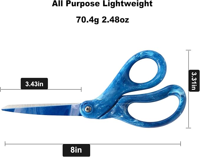 LIVINGO 8" Heavy Duty Scissors All Purpose Shears Gradient Blue | Stainless Steel Sharp Blade, Ergonomic Smooth Handle, DIY Crafting Paper Fabric Cutting, Office Essentials