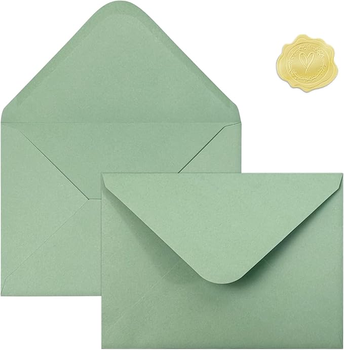 50 PCS Sage Green Colorful A7 Envelopes with Stickers, 5x7 Envelopes for Greeting Cards, Great for Invitations, Wedding Invitation, Birthday, Baby Shower, Graduation