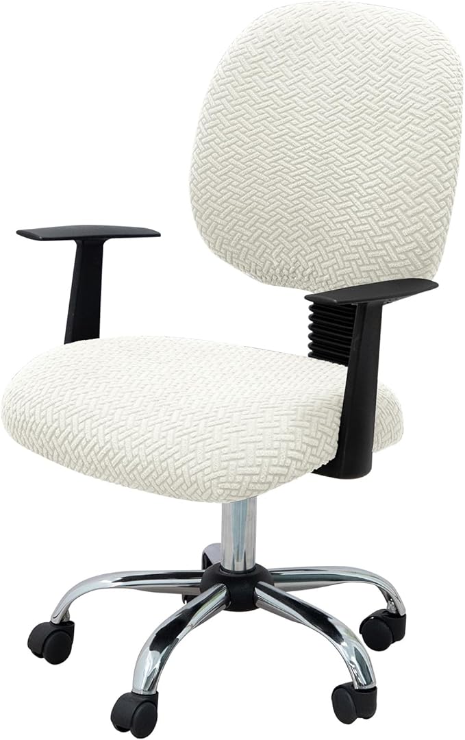 MIFXIN Computer Office Chair Cover Stretch Elastic Slipcover 2 Piece Jacquard Computer Chair Seat Covers Furniture Protector for Office Home, Only Covers, No Chair (White)