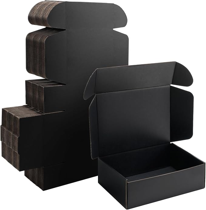 10x7x3 inch Black Shipping Boxes for Small Business- Set of 25 | Sturdy ECT 32 Corrugated Cardboard Mailer Boxes, Easy Assemble for Packaging, Mailing, Gift Giving & Ecommerce Packing