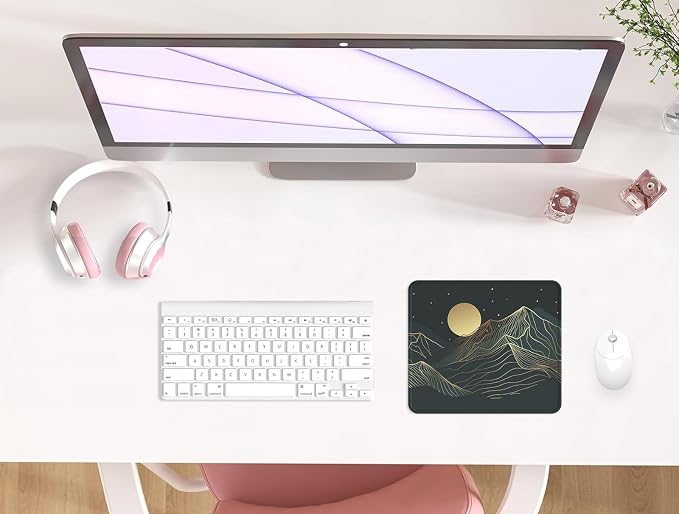Mouse Pad with Stitched Edge, Multiple Patterns Computer Mouse Pads with Non-Slip Rubber Base, Washable Cloth Mousepad, for Gaming, Laptop, PC (Lunar Peaks)