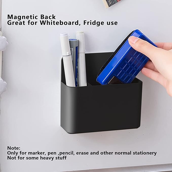 2 Pcs Magnetic Marker Holder Dry Erase Marker Holder Wall Mount Self Adhesive Pen Holder Magnetic Marker Cup Holders for Whiteboard, Fridge, Home Office School (Black