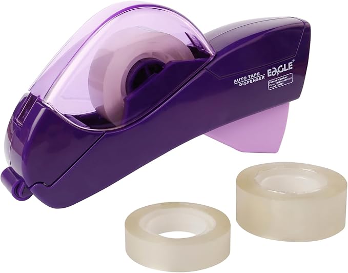 Eagle Automatic Tape Dispenser, Tape Gun, Single Handheld Design, Free 1 Roll of 0.5 Inch (12 mm) and 1 Roll of 0.75 Inch (19 mm) Tapes (Purple)
