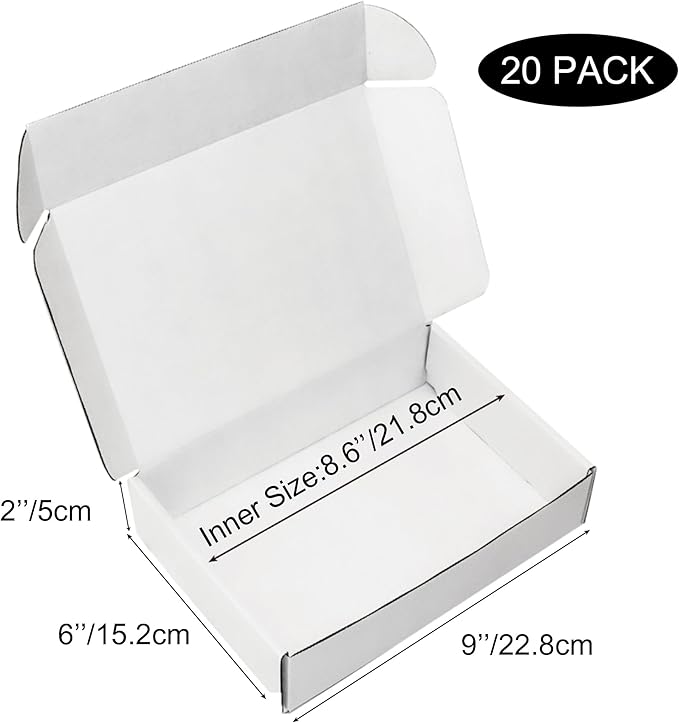 9x6x2 inch Shipping Boxes 20-Pack, White Corrugated Cardboard Boxes for Shipping, Mailing & Packaging Gifts, Books, DIY Crafts, Ecommerce & Small Business