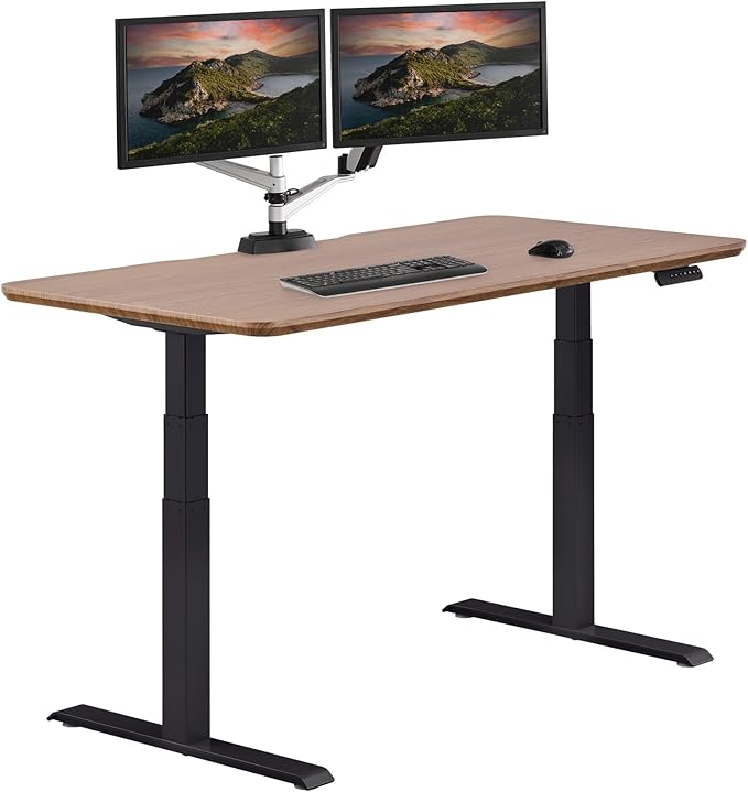 Vari Classic Electric Standing Desk - VariDesk Height Adjustable Sit/Stand Desk - Dual Motor with Memory Presets, Stable T-Style Legs - Gaming or Home Office Workstation - 60”x30”, Walnut/Black