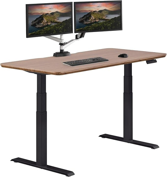 Vari Classic Electric Standing Desk - VariDesk Height Adjustable Sit/Stand Desk - Dual Motor with Memory Presets, Stable T-Style Legs - Gaming or Home Office Workstation - 60”x30”, Walnut/Black