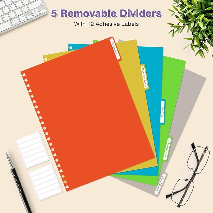 Spiral Notebook 8.5" x 11", 5 Subject Notebooks College Ruled with Dividers | 300 Pages 100GSM Thick Spiral Writing Journal for Women & Men, Large A4 Lined Journal Notebooks for Work, School Supplies