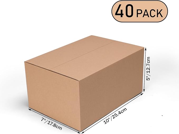 10x7x5 Shipping Boxes Set of 40, Kraft Boxes Mailers for Small Business | Brown Corrugated Cardboard Boxes Bulk for Shipping Packaging Moving Packing Mailing