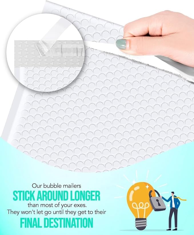 GSSUSA White Bubble Mailers 8.5x12" 500 Pack Padded Envelopes Self Seal | 8.5x11" Usable Size, Shipping Bags for Clothes Books, Strong Adhesion, Tear Proof Waterproof, Small Business Package Supplies
