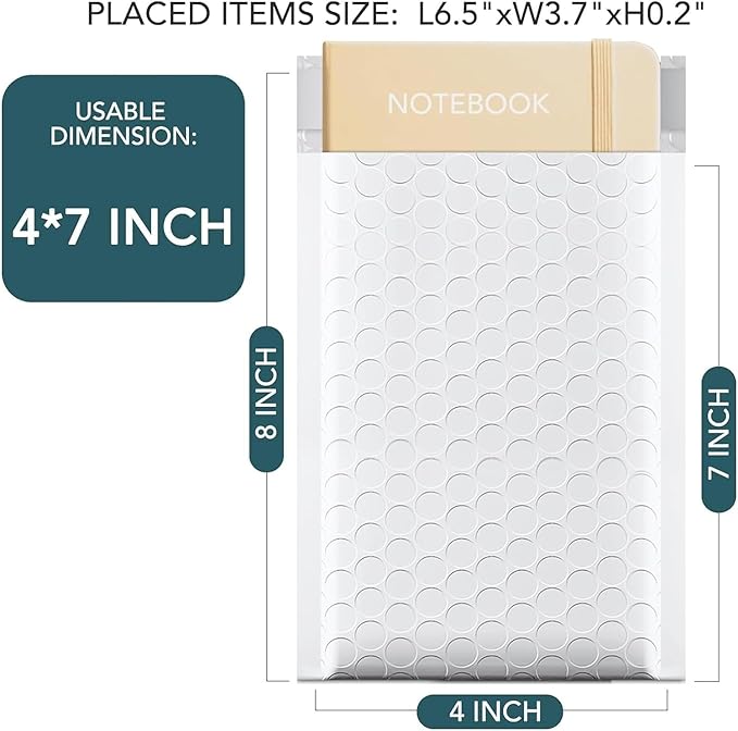 Metronic Bubble Mailers 4x8 Inch 4000 Pack White Usable Size 4x7'' Waterproof Bubble Mailer Padded Envelopes Self Seal, Cushioning Poly for Packaging, Shipping, Mailing, Small Business Supplies