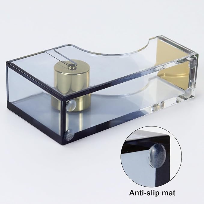 MultiBey Acrylic Tape Dispenser for Desk with 1 Roll Tape, Gradient Black | Heavy Duty Nonslip Base Tape Cutter Holder with 1 Roll Tape | Aesthetic Clear Acrylic Desk Organizer for Office & Home