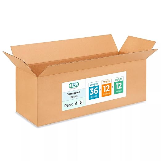 Exrta Large Shipping & Moving Boxes 36 x 12 x 12" (5-Pack) - Extra Strength 200 lb vs Regular - Corrugated Shipping Boxes for USPS - Packing Box for Moving - Cardboard Box by IDL Packaging | Extra Strength 200 lb vs Regular - Corrugated Shipping Boxes ...