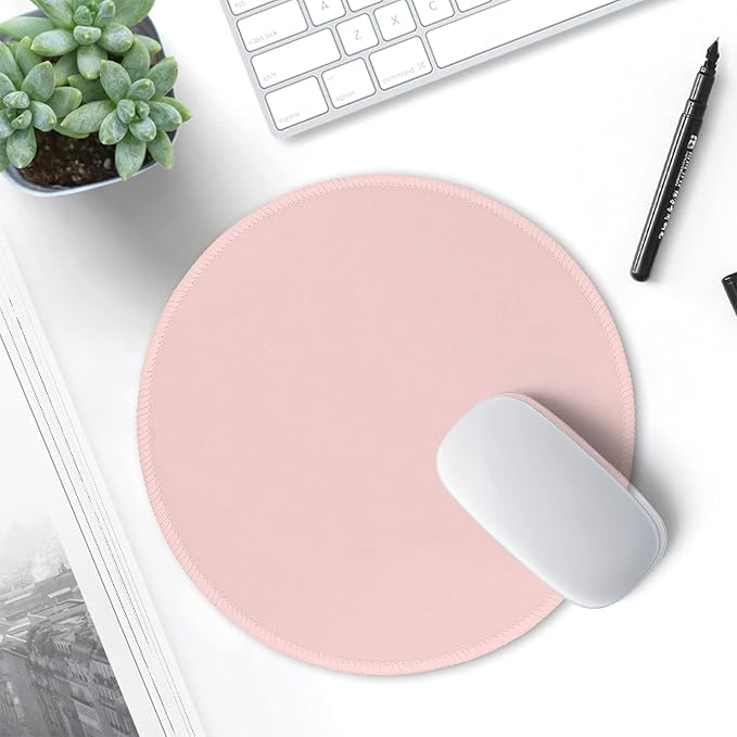 Hsurbtra Mouse Pad, Premium-Textured Small Round Mousepad 8.7 x 8.7 Inch Pink, Stitched Edge Anti-Slip Waterproof Rubber Pretty Cute Computer Mat for Office Home Gaming Laptop Men Women Kids