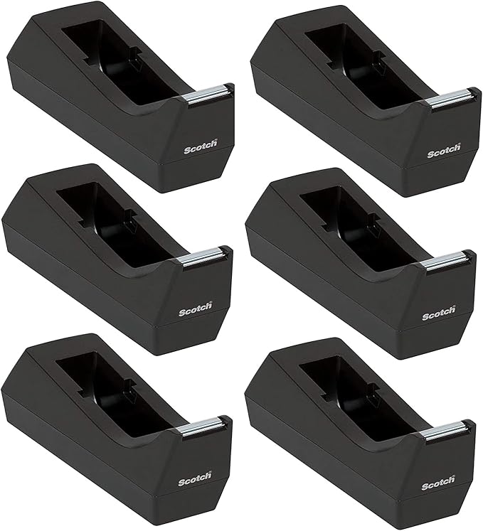 Scotch Desk Tape Dispenser, 1in. Core, Black, 6 Pack
