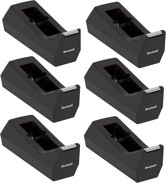 Scotch Desk Tape Dispenser, 1in. Core, Black, 6 Pack