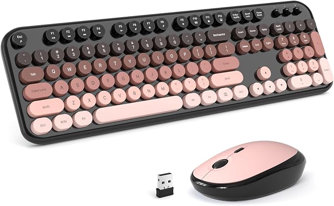 MOFII Wireless Keyboard and Mouse Combo, Full Size 2.4G Retro Round Computer Keyboard and Mouse Set, Plug and Play, for Windows, Computer, Desktop, PC, Notebook - (Lovely BlackBerry Gradient)