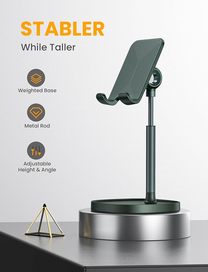 LISEN Phone Holder for Desk, Adjustable Phone Holder Cell Phone Stand Tablet Stand, Green Desk Accessories Office Gifts for Mom Easter Kids Gifts Compatible with iPhone iPad Switch 4-10"