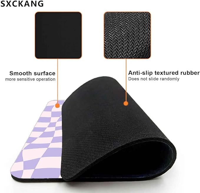 Cute Mouse Pad, Pastel Purple Checkered Mouse Pad, Pink Boho Aesthetic Pattern Mousepad for Home Office, Anti-Slip Rubber Mice pad for Computer & Laptop, 9.5x7.9 inch