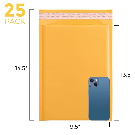 Fu Global Bubble Mailers 10.5x13.5 Inch Padded Envelopes #4 Self Sealing Bulk Bubble Envelopes Mailing Shipping Envelopes 25PCS | Usable 9.5x13.5" Self Sealing Bubble Envelopes Bulk Kraft Padded Mailers Mailing Shipping Envelopes,#4 Yellow