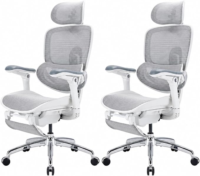 SIHOO Doro C300 Pro V2 Ergonomic Office Chair with Footrest, 2 Packs, Grey | Full-Body Adaptive Support, 8D Armrests & Breathable Mesh, Comfy High Back Computer Desk Chair for Long Hours, 135° Recline