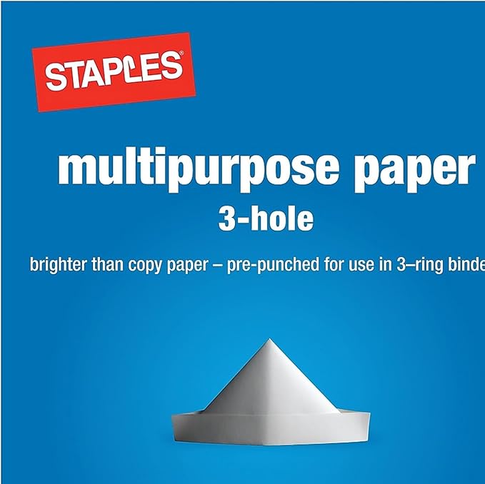 Staples Multipurpose Paper, 8 1/2 x 11, 3-Hole Punched, Ream, for Office, School & Home