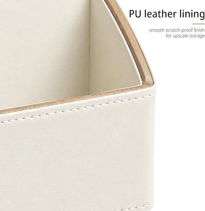 TV Remote Control Holder,Mail Organizer Countertop,Office Supplies Storage | PU Leather Modern 5-Slot Bedside Table Desktop Caddy for Pen/Pencil, Eyewear, Makeup Brushes, Desk Accessories, Home Decor