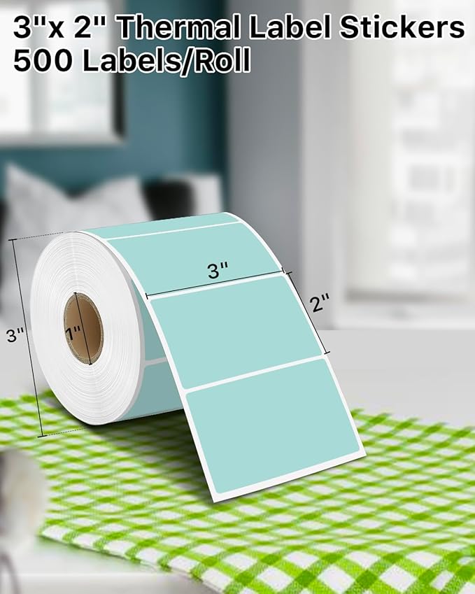 iEager 3" x 2" Thermal Labels, Rectangle Thermal Printer Stickers, Self-Adhesive Durable Sticker with Perforation Line, 500 Labels/Roll, Green