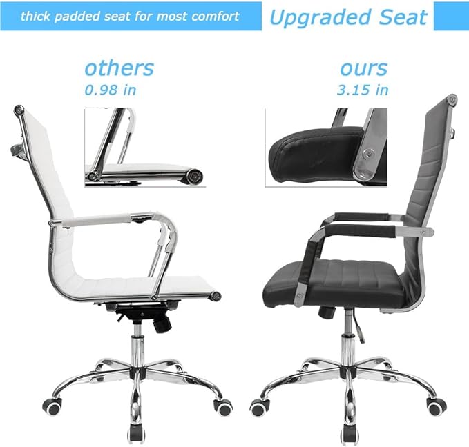 Furmax Ergonomic Office Desk Chair, Executive Ribbed Mid-Back PU Leather Conference Room Chair Adjustable Swivel Chair with Arms (1, Black)