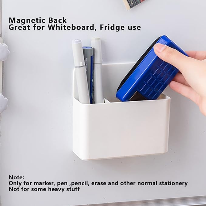 2 Pcs Magnetic Marker Holder Wall Mount Marker Caddy Pencil Holder for Dry Erase Whiteboard Fridge, Self Adhesive Marker Pen Holder for Home Office School (White&LL)