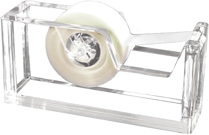 Kantek Clear Acrylic Office Tape Dispenser, Fits Standard 3/4" Refill Rolls, Office Organizer, Desk Accessory, 1.8" x 5.6" x 2.9", Non-Skid Feet for Single Handed Dispensing
