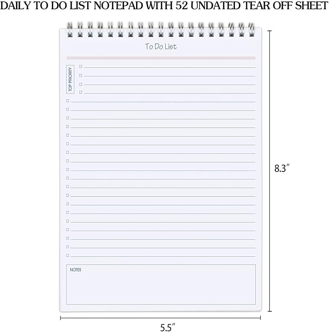 To Do List Notepad Minimalist - Daily Planner Notepad 60 Sheets Tear Off, 5.5" x 8.3" Checklist Productivity Note Pad for Work and Personal Organized