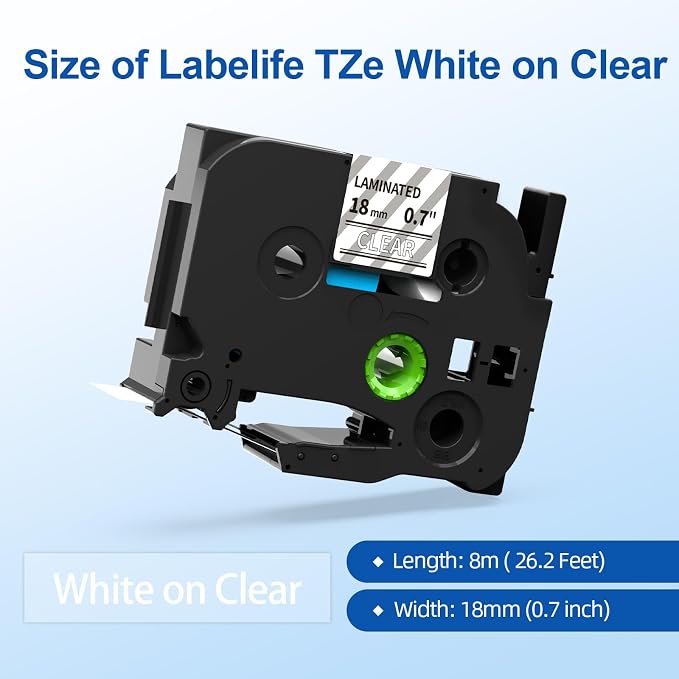 Labelife 18mm Label Tape White on Clear 3/4" Replace for Brother P Touch | TZe-145 TZe TZ Tape 18mm 0.7 Laminated Clear TZe145 TZ145 Compatible with Ptouch PTD600 PTD400AD PT1880 Label Maker, 4-Pack