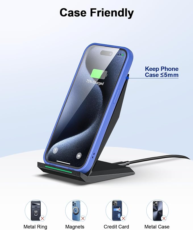 NANAMI Fast Wireless Charger, Wireless Charging Stand | Compatible iPhone 17/17 Air/16/15/15 Pro/15 Pro Max, Nightstand Phone Charger Dock for Samsung Galaxy S26/S26+/S25/S24