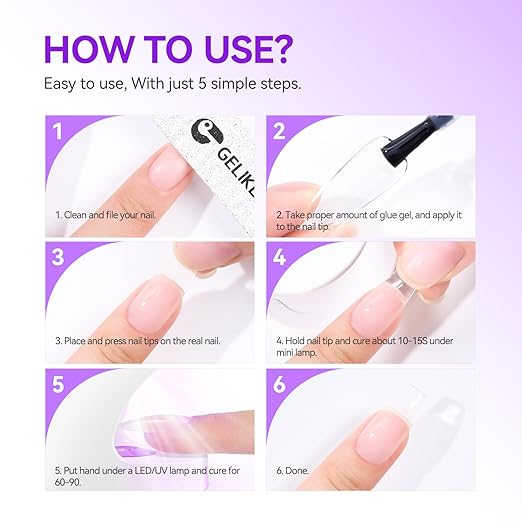 Gelike EC UV Nail Glue Gel: 32ML 6 in 1 Strong Glue Nail for Extension Home DIY Clear UV Cure Adhesive for Acrylic Nails & Press On Nails Tips 12 Toxic-Free (Pack of 2)