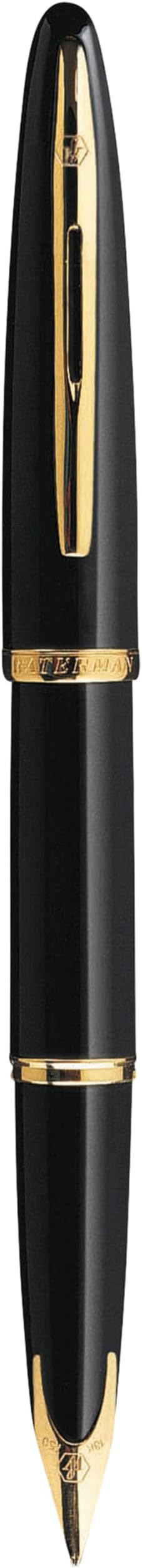 Waterman Carène Black Sea Fountain Pen High-Gloss Black & 23k Gold Clip Medium Nib with Blue Ink Cartridge Gift Box