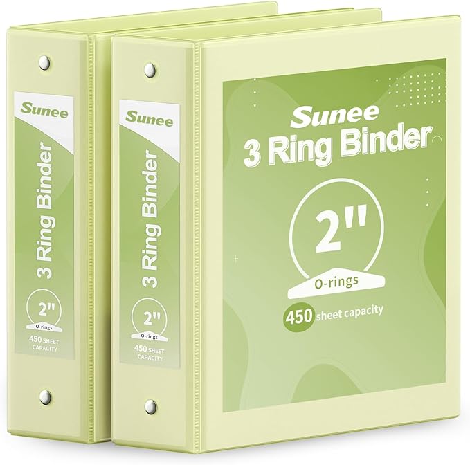 SUNEE 3 Ring Binder 2 Inch 2 Pack, Clear View Binder Three Ring PVC-Free (Fit 8.5x11 Inches) for School or Office Supplies, Yellow