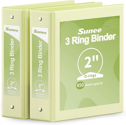 SUNEE 3 Ring Binder 2 Inch 2 Pack, Clear View Binder Three Ring PVC-Free (Fit 8.5x11 Inches) for School or Office Supplies, Yellow