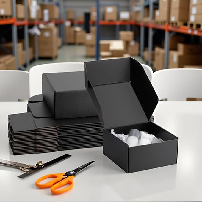 8x8x4 inch Black Shipping Boxes for Small Business- Set of 25 | Sturdy ECT 32 Corrugated Cardboard Mailer Boxes, Easy Assemble for Packaging, Mailing, Gift