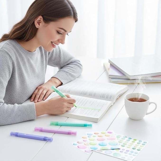 6Pcs Aesthetic Cute Highlighters with Soft Chisel Tip,Bible Highlighters No Bleed, Quick Dry Highlighter Markers