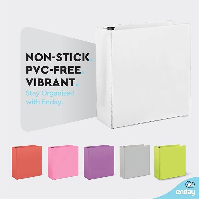 Enday 3 Inch Binder White 3 Ring Binder 3 Inch, Heavy Duty Three Ring Binder, 600 Sheets Capacity - 3 Inch Binder for Home School and Office