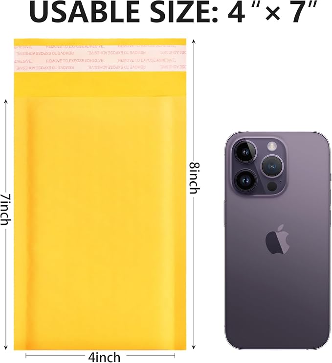 Kraft Bubble Mailers 4x7inch 50Pack Yellow Self-Seal Padded Envelopes Bubble Opaque Padded Mailers Shipping Bags for Small Businesses to Package and Mail Jewelry, Electronic Products