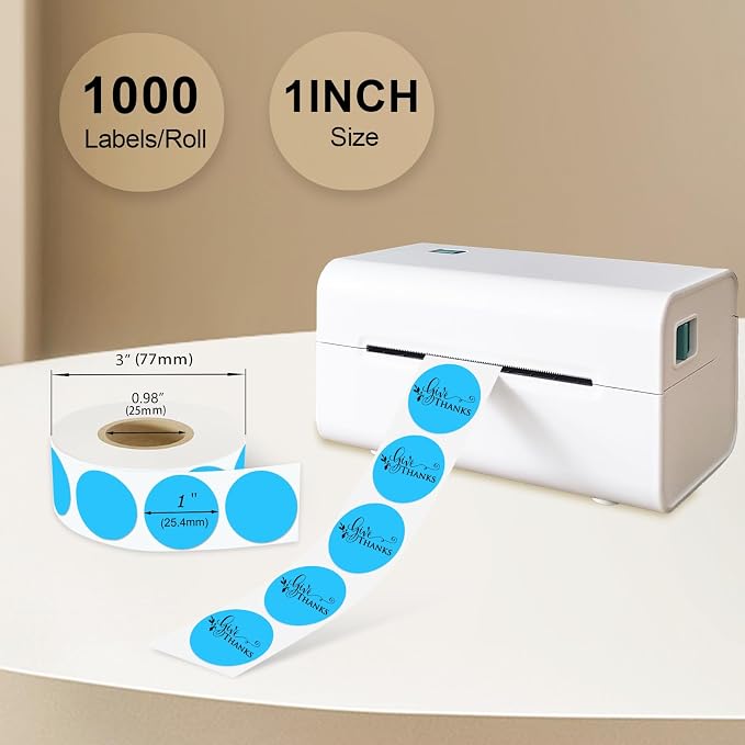 1 Inch Round Thermal Sticker Labels,Color Dot Stickers,Label Stickers,Waterproof,Oil Proof,for Thermal Printers,DIY,Office,Retail,Home and Warehouse Organization(Sky Blue,1000 Pcs)