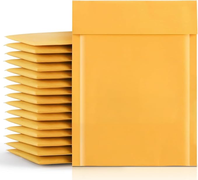 PSBM #2 100 PCS 8.5 x 12 Inch Kraft Bubble Mailers, Yellow Padded Envelopes, Self-Sealing Peel-Off Strip, Ideal for Shipping CD, DVD, Jewelry, Photos, Magazine, Books, Clothes and More