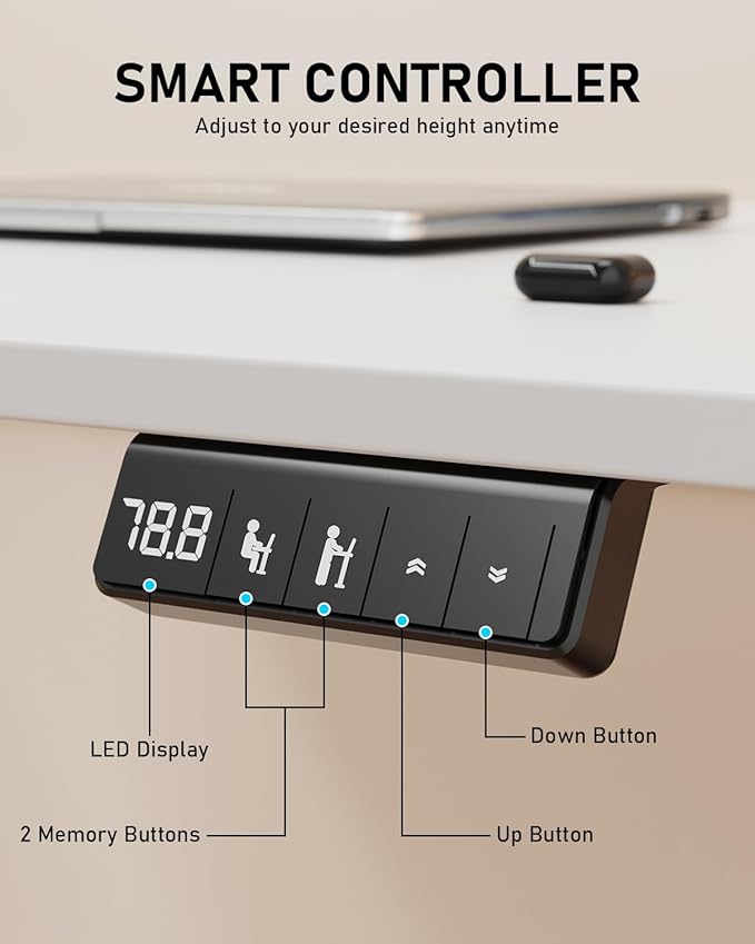 Standing Desk, Large Height Adjustable Electric Stand up Desk, 63 x 24 Inches Sit Stand Home Office Desk, with Splice Board, White Frame/White Top