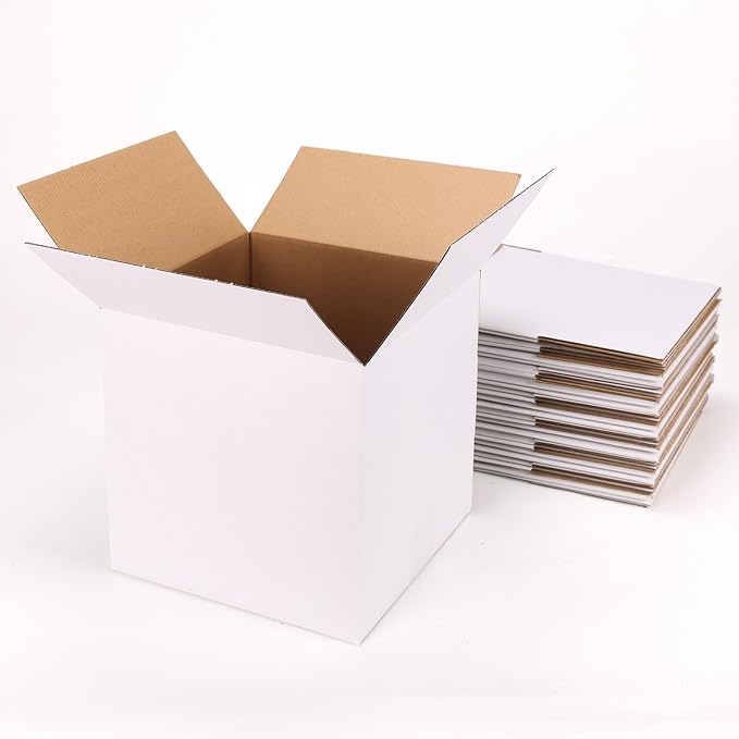 Hoikwo 15 Packs 9x9x9 Large Thin Shipping Boxes, White Big Corrugated Cardboard Box Set for Small Business for Packaging Mailing Lightweight items