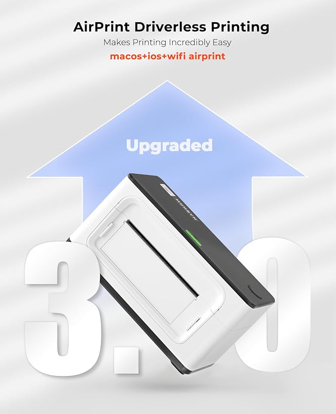 MUNBYN Wireless Wi-Fi AirPrint Thermal Printer Shipping Label Printer | Compatible with iPhone, iPad, MacOS, Android Windows Suit for Small Business, Etsy, USPS, No Ink, Fast & Clear Printing
